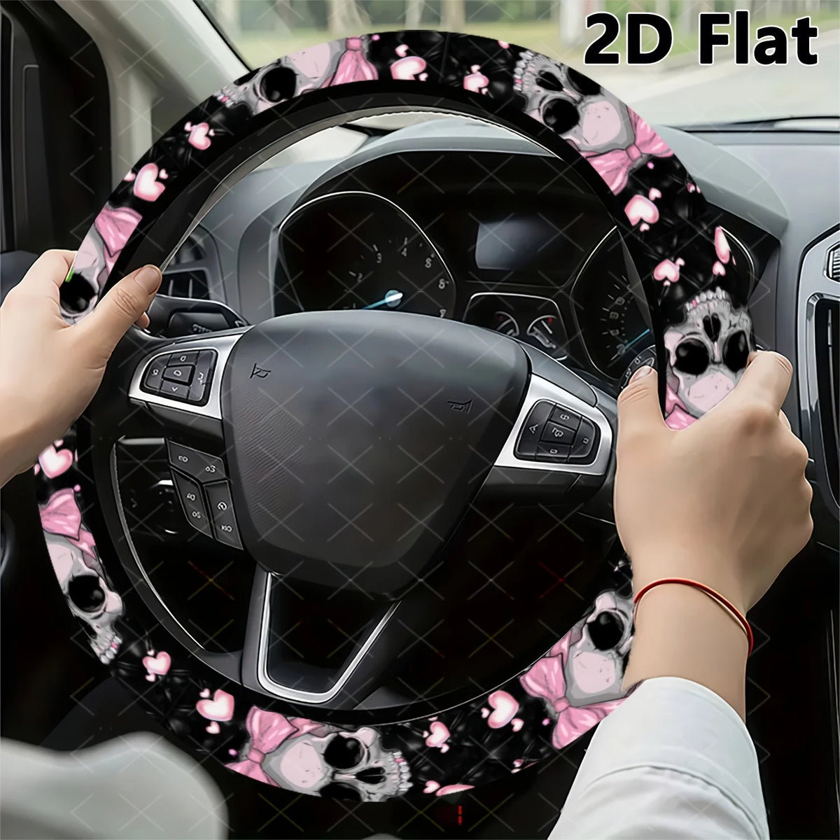 Gothic Skull & Pink Bow Steering Wheel Cover – Universal Fit Steering Wheel Cover HIP