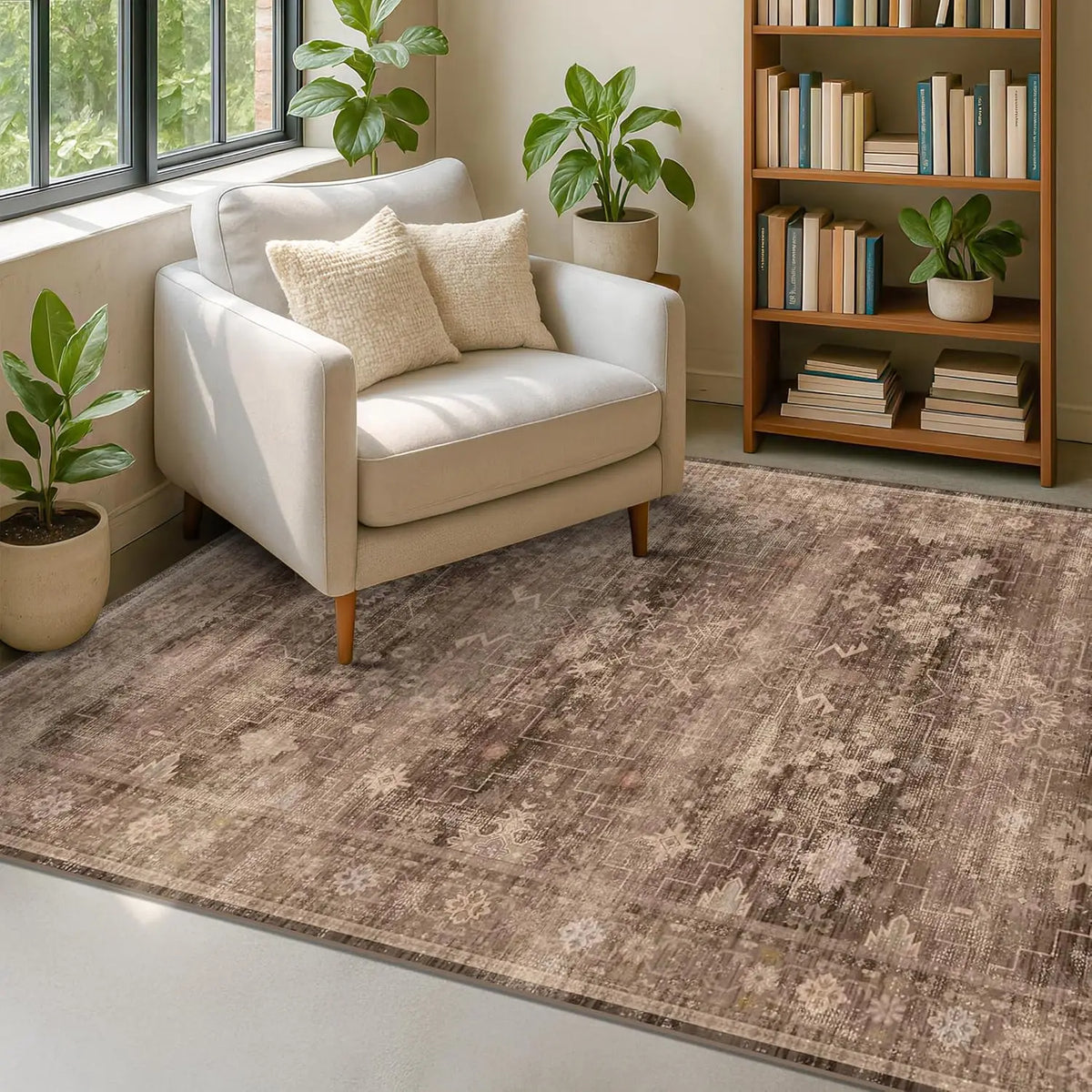 Brown Vintage Persian Area Rug – Non-Slip Washable Floor Mat Vintage Area Rug HIP