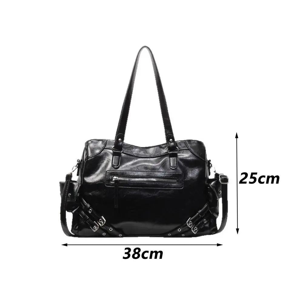 Y2K Retro Large Capacity PU Leather Tote Shoulder Bag – Women PU Leather Tote Bag HIP