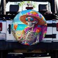 Seaside Skeleton Tire Cover – Tropical Beach Floral Design Spare Tire Cover HIP 1 14 in