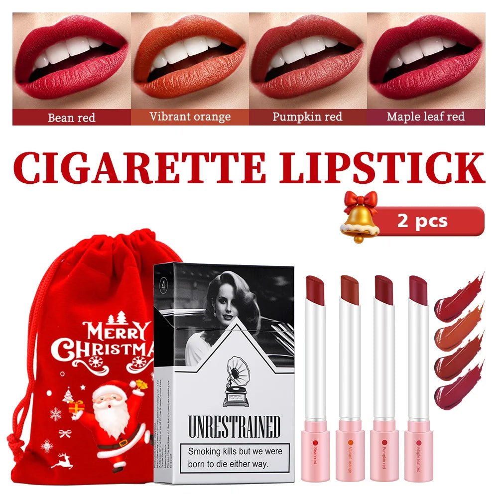 4 Pcs Cigarette Lipstick Set Matte Lip Gloss Long Lasting Waterproof Nude Lip Tint Lip Stick Tube Cosmetics Christmas Gift HIP