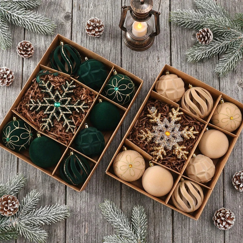 Velvet Christmas Ball Set 10Pcs/Set Snowflake Ball Pendant Shaped Plastic Christmas Ball Pendant Christmas Tree Decoration HIP
