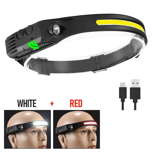 COB LED Rechargeable Headlamp – 5 Modes, Sensor, 350 Lm LED Headlamp HIP W689-1(White-Red)