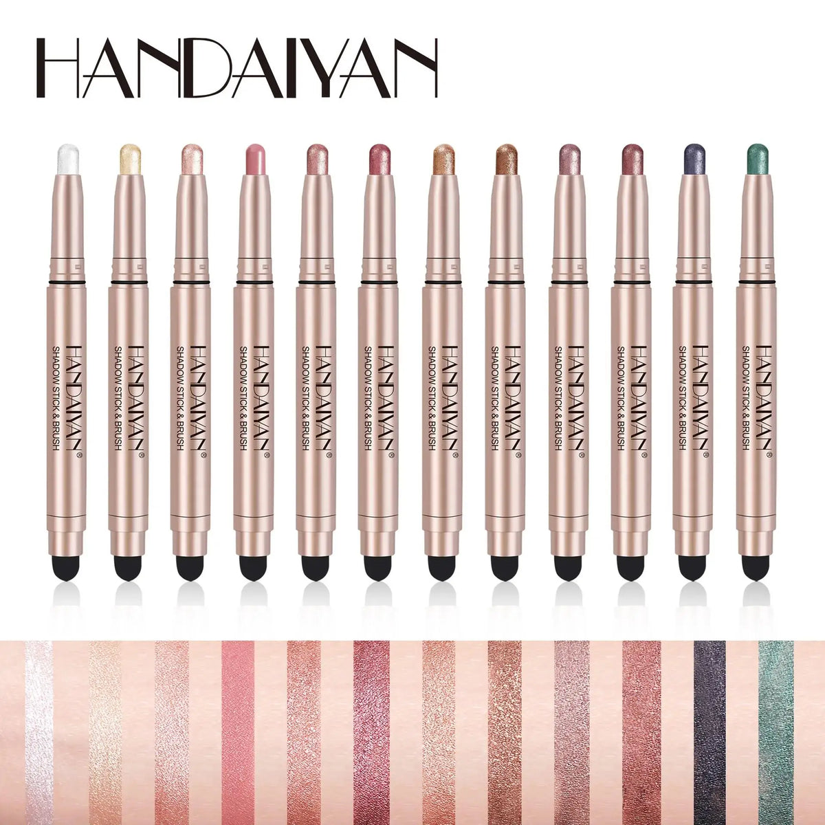 HANDAIYAN 12-Color Waterproof Shimmer Eyeshadow Stick & Brush Eyeshadow Stick Pen HIP