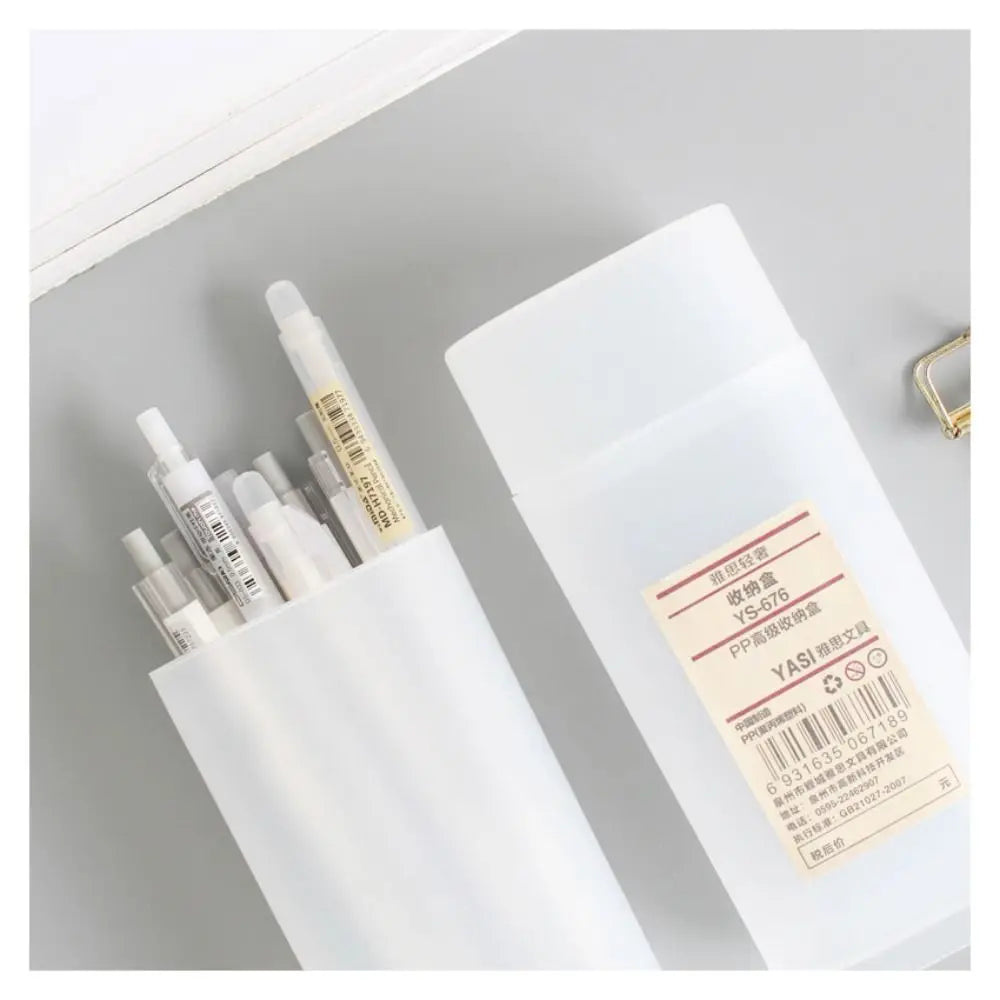 Translucent Cylindrical Pen & Makeup Brush Holder with Lid Desktop Organizer HIP