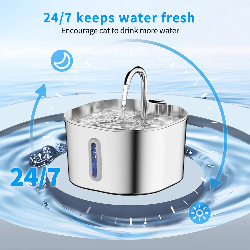 2.2L Stainless Steel Pet Water Fountain, Ultra-Quiet Design, Replaceable Filter, Suitable for Dogs & Cats, Easy to Clean` HIP