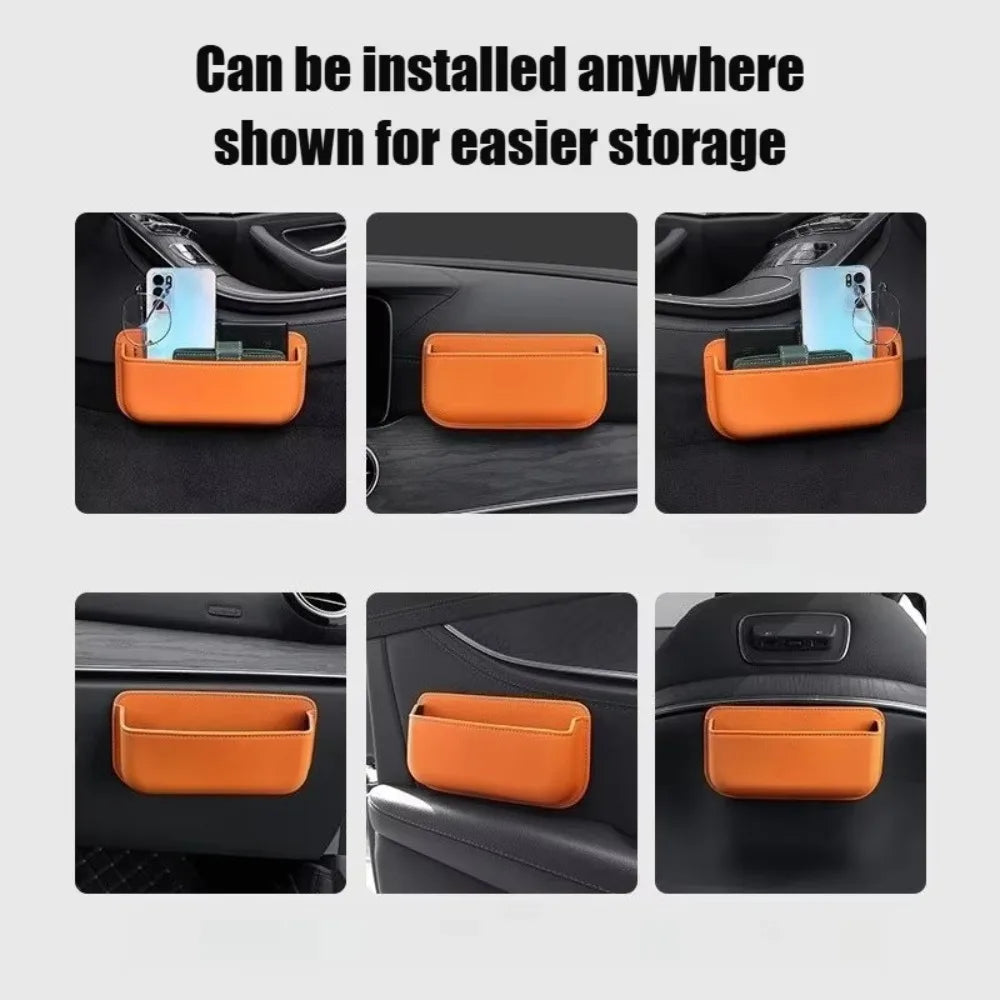 PU Leather Car Seat Storage Pocket – Self-Adhesive Organizer Car Interior Organizer HIP