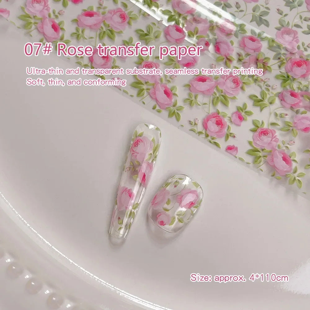 Lace Floral Nail Transfer Stickers Colorful Rose Flower Nail Foil French Vintage Style for DIY Manicure Transfer Paper Ornament HIP 07
