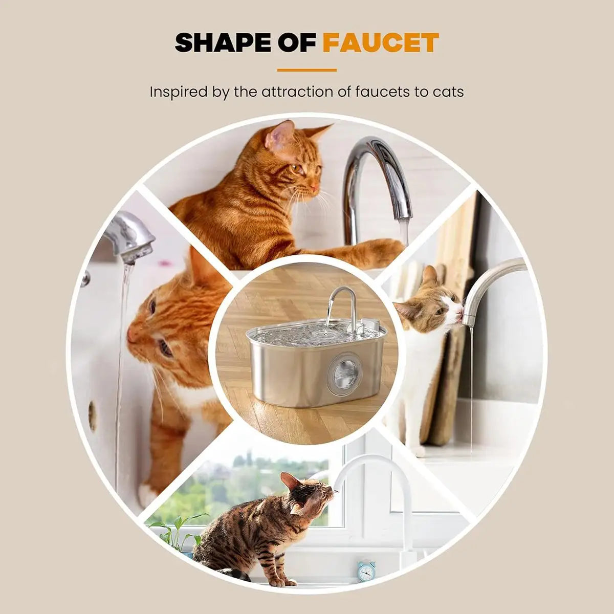 Stainless Steel Cat Water Fountain 3.2L/108oz, Ultra Quiet Pet Water Dispenser Dog Fountain with 9 Replacement Filters HIP