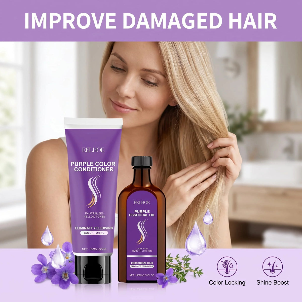 Purple Shampoo & Moroccan Oil Serum Hair Care Set | HIP Hair Care Set HIP