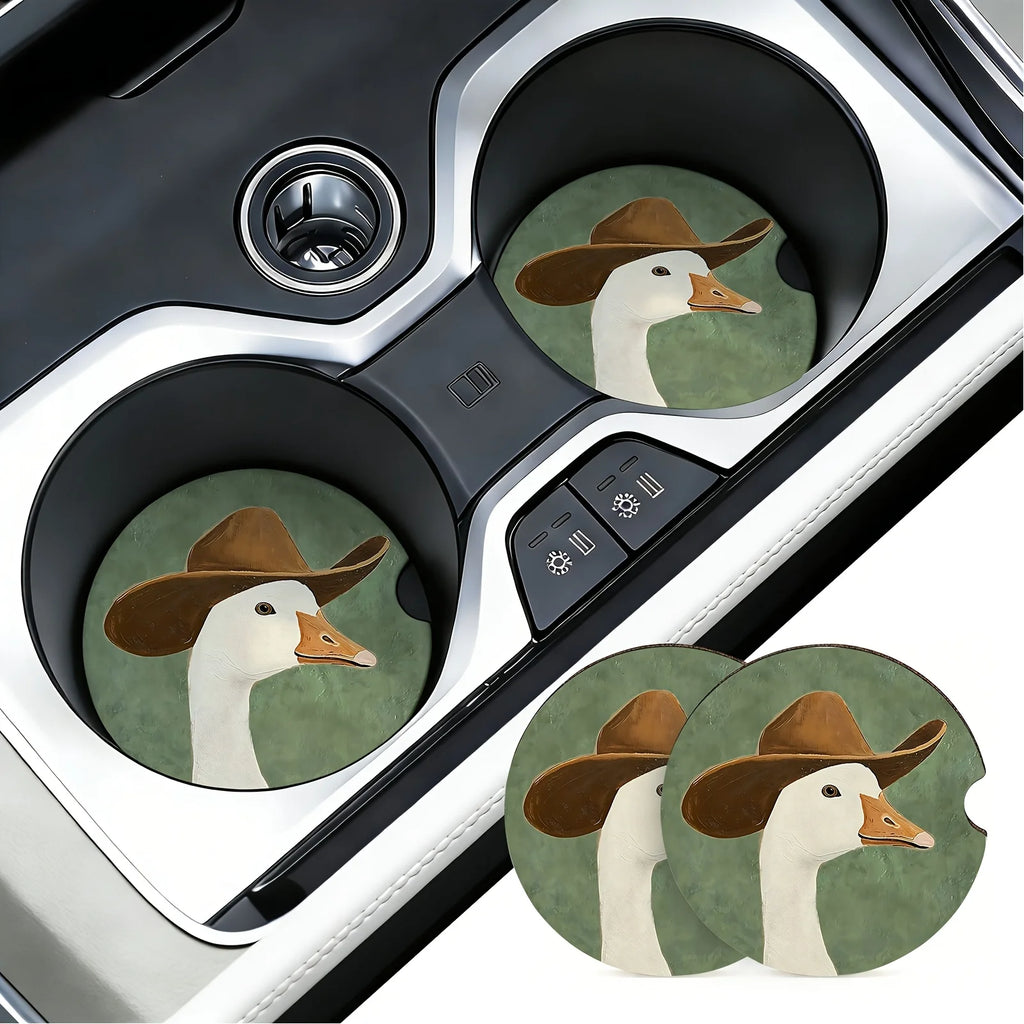 Cowboy Goose Car Cup Holder Mats – Set of 2 Non-Slip Coasters Car Cup Holder Mats HIP