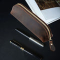 Large Leather Pencil Pouch – Zipper Stationery Bag for School Pencil Pouch HIP Coffee