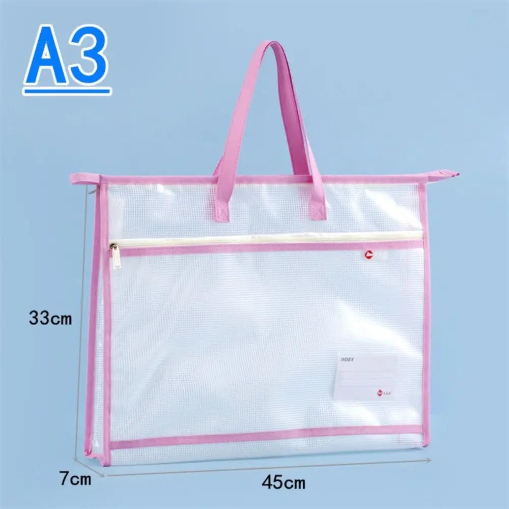 A3 Mesh PVC Art Project Bag – Zipper, Handle, Waterproof Art Storage Bag HIP
