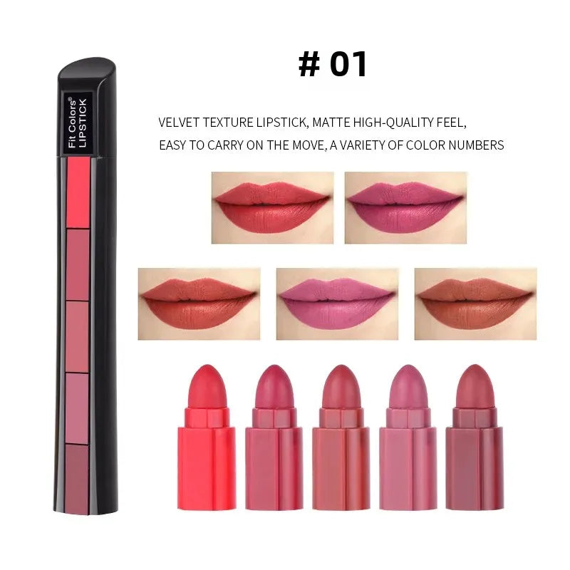 Fit Colors 5-in-1 Matte Velvet Lipstick Set – 5 Shades Matte Lipstick Set HIP