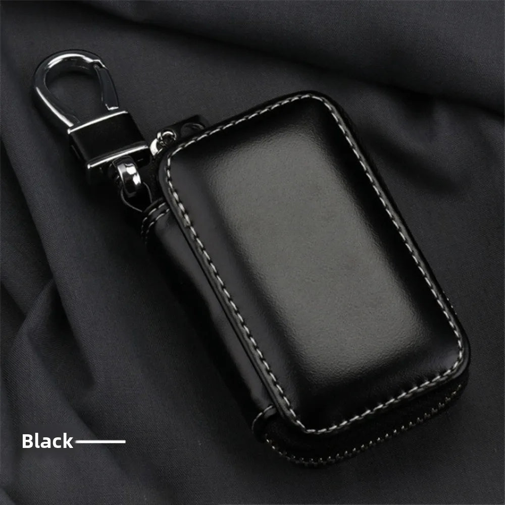Leather Key Wallet Pouch – Zipper Key Holder for Men & Women Leather Key Wallet HIP Black