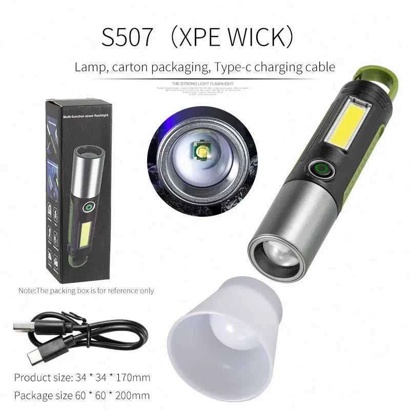 ESMARTER LED Flashlight Variable Zoom COB Floodlight – 500M LED Flashlight HIP S507-XPE
