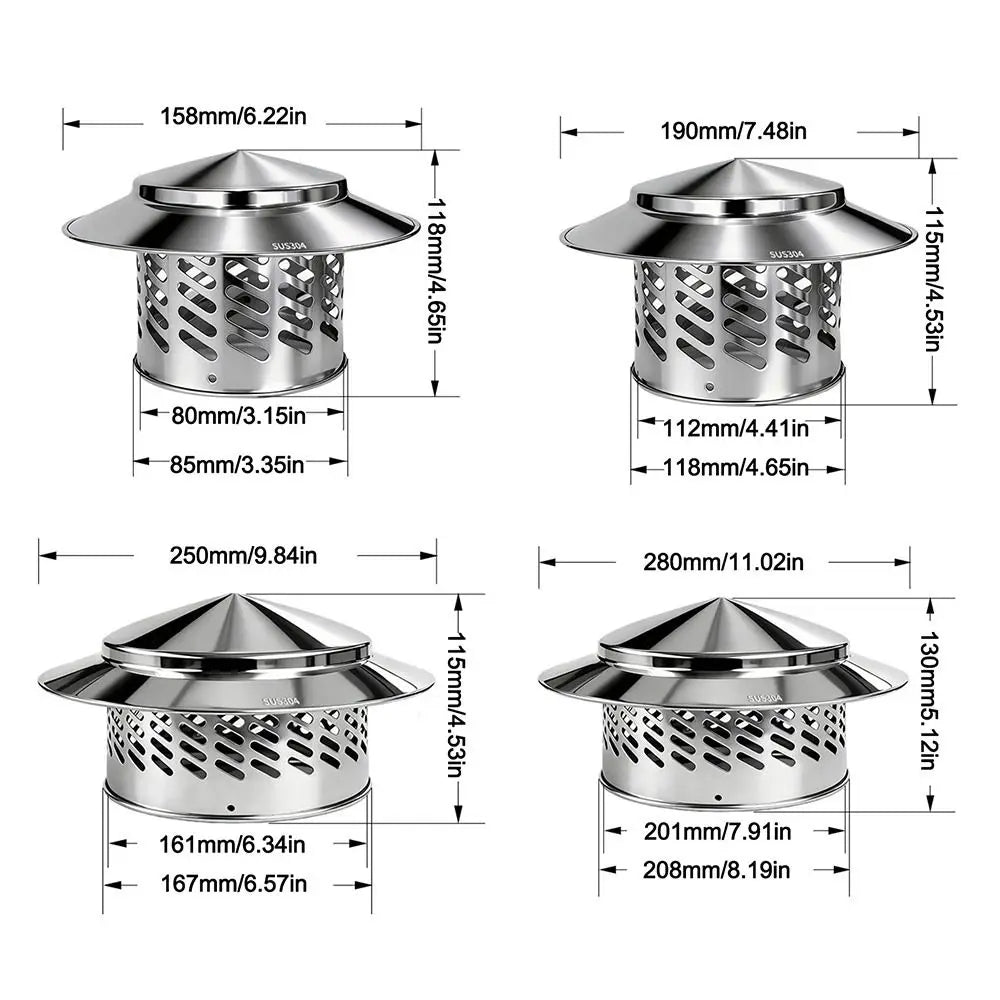 Stainless Steel Chimney Cap 80–200mm | Vent Exhaust Cover Chimney Vent Cap HIP
