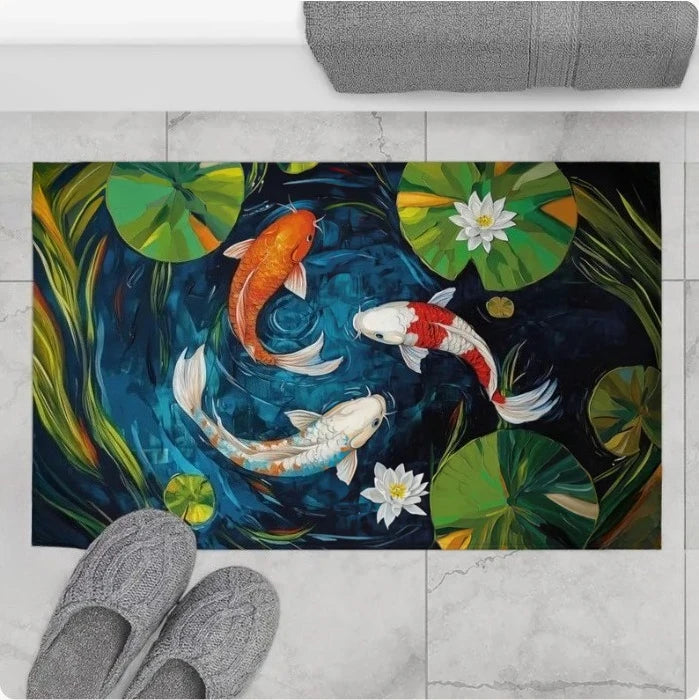 Washable Non-Slip Koi Fish Lotus Mosaic Rug – Boho Floor Mat Decorative Area Rug HIP 1 50x80cm-Felt