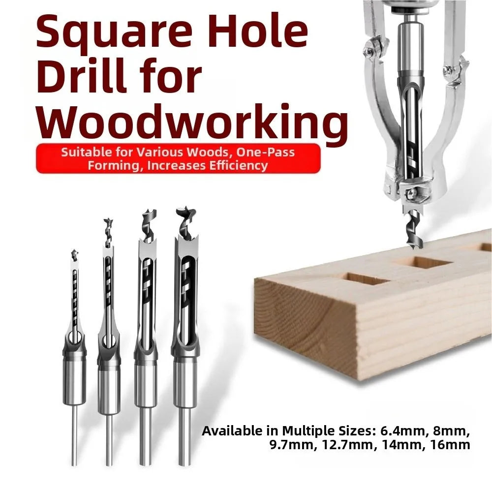 Square Hole Drill Bit Set – Mortising Chisel Adapter 6.4–14mm Mortising Drill Bit Set HIP