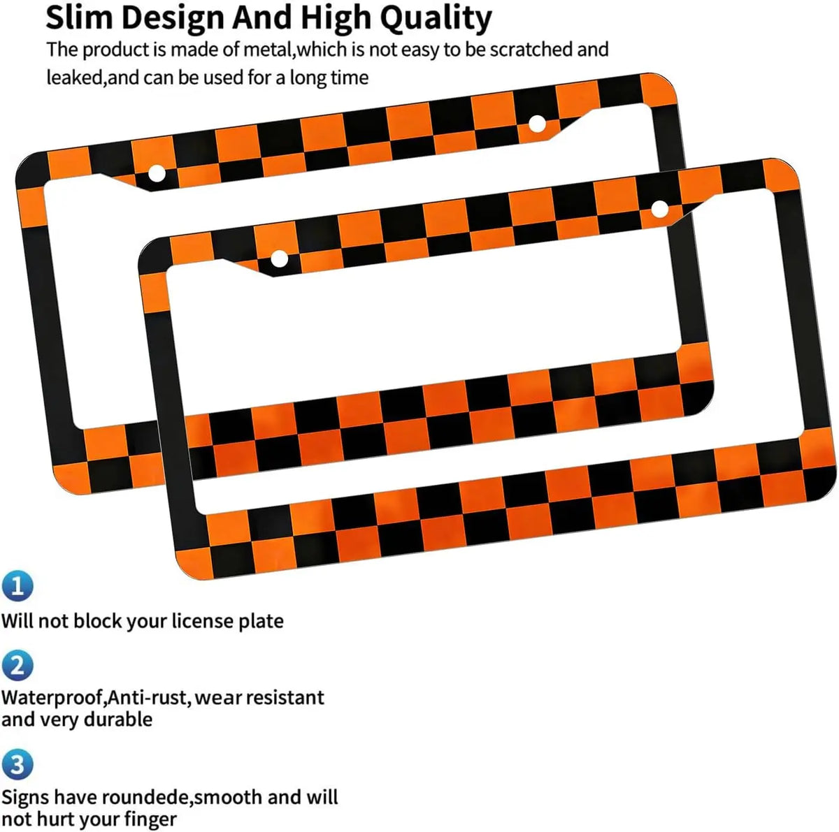 Racing Checkered License Plate Frame 2-Pack – Orange & Black License Plate Frame HIP