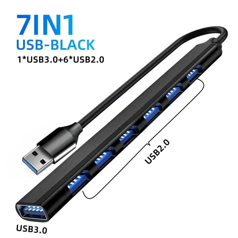 KEBIDUMEI 7-Port USB 3.0 Hub 5Gbps OTG Adapter for Laptop USB Hub HIP 7P Black USB