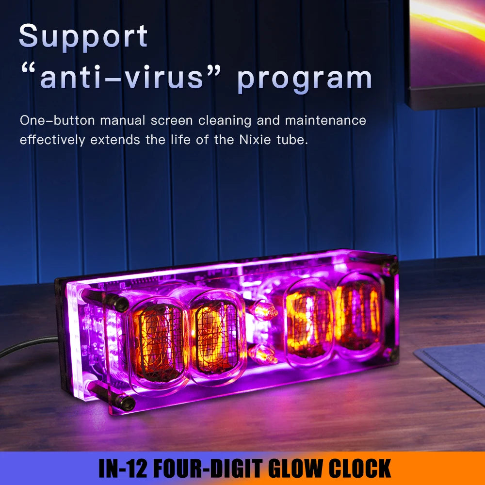 4-Digit IN-12 Nixie Glow Tube Desk Clock – Retro Ambient Light Nixie Tube Desk Clock HIP
