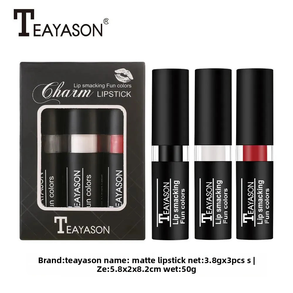 TEAYASON Velvet Matte Lipstick Set – Black, White & Red Matte Lipstick Set HIP