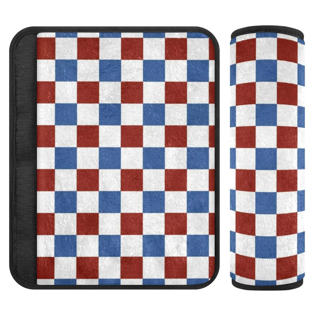 4th of July Plaid Car Seat Belt Covers – 2 Pack | Red & Blue Seat Belt Cover HIP