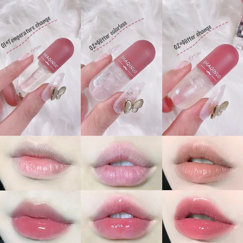Mini Capsule Instant Volumising Lip Plumper Glitter Shine Lip Balm Long Lasting Moisturizer Lip Oil Temperature Change Lipgloss HIP