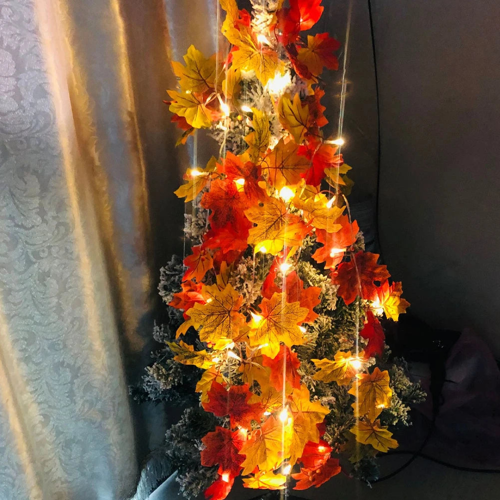 10/20LED Artificial Autumn Maple Leaves Garland Led Fairy Lights for Christmas Decoration Thanksgiving Party DIY Decor Halloween HIP