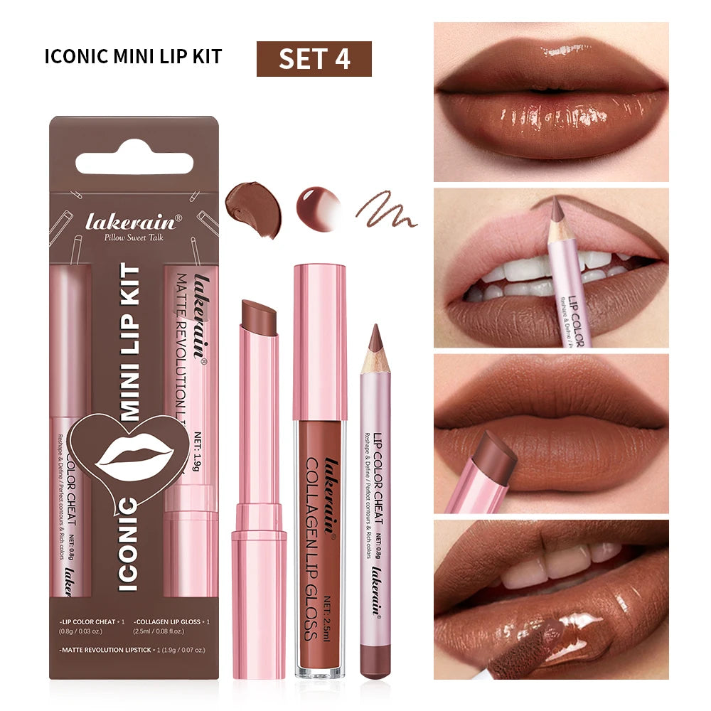 Waterproof Long Lasting Matte Black Lipstick Set Velvet Liquid Lip Gloss Lip Liner Set Red Stain Halloween Goth Makeup HIP set4
