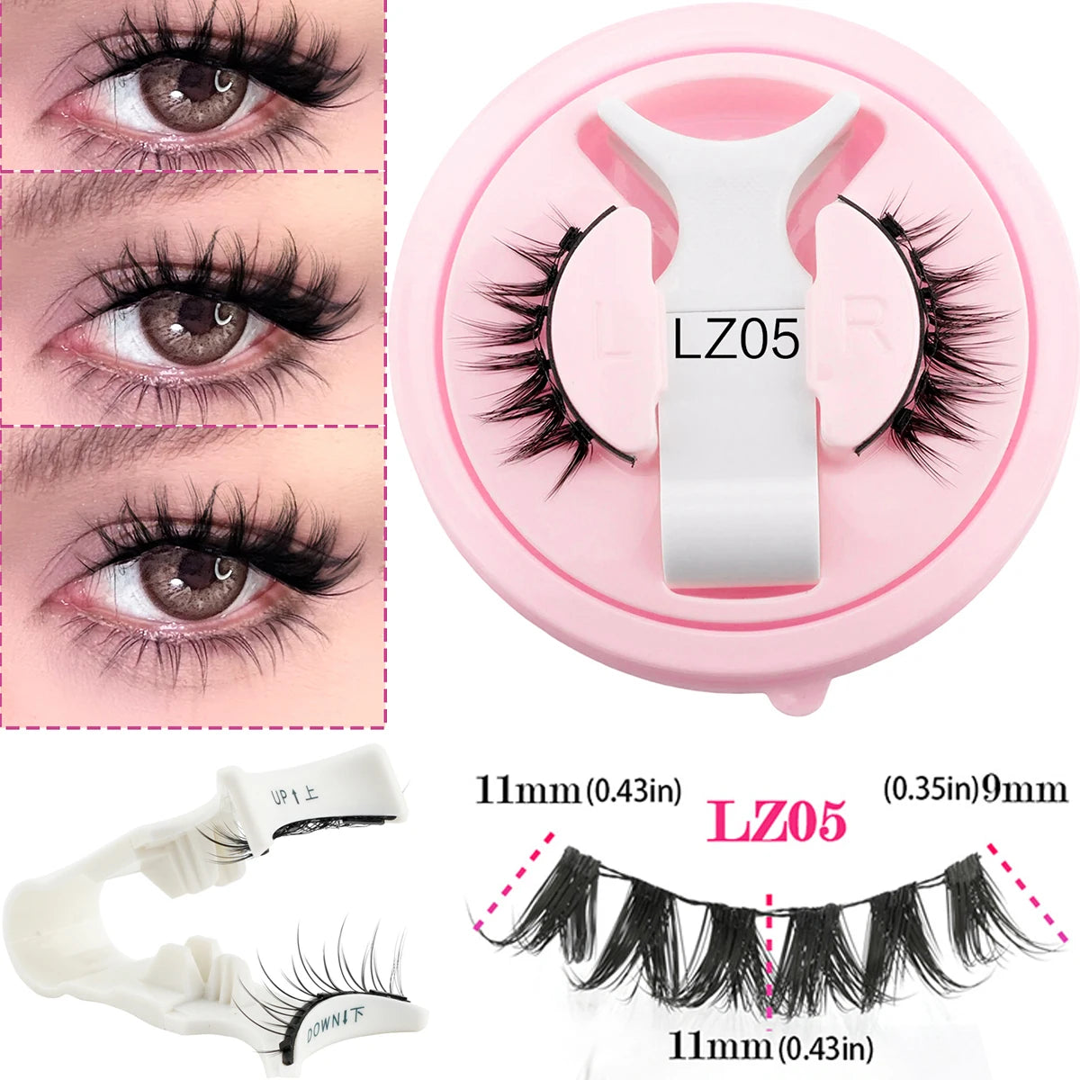 Lanjinglin 1 Pair Reusable Magnetic Eyelashes 3D Natural Mink Lashes No Glue Needed False Eyelashes and Magnetic Tweezers Set HIP LZ05