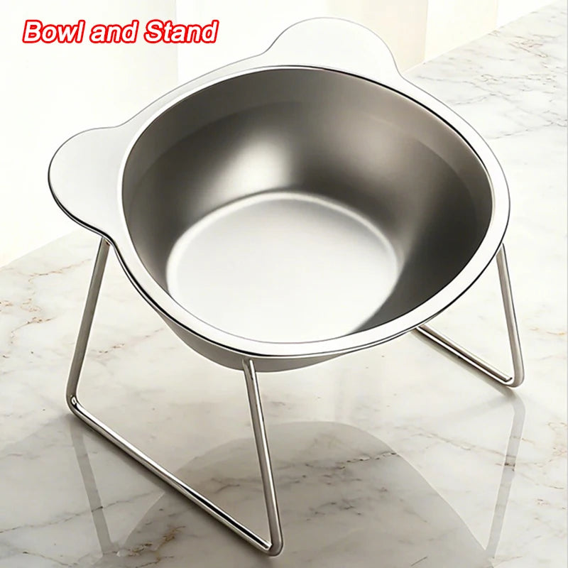 Raised Stainless Steel Cat Bowl – 15° Elevated Feeding Design Elevated Pet Bowl HIP Bowl and Stand