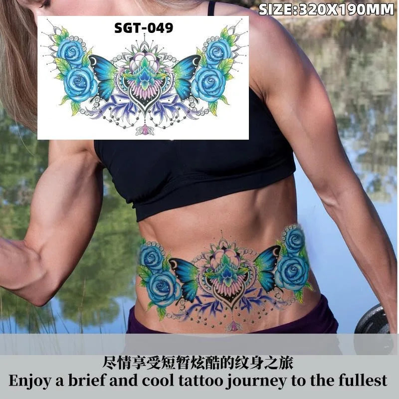 Large Waterproof Temporary Tattoo Sticker – Floral Butterfly Gem