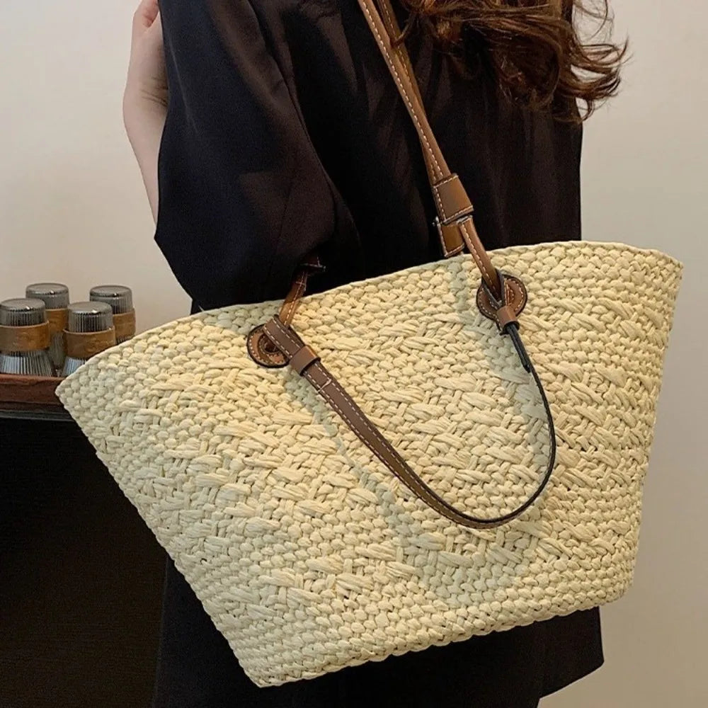 Handmade Straw Woven Tote Bag – Large Summer Shoulder Bag Straw Tote Bag HIP
