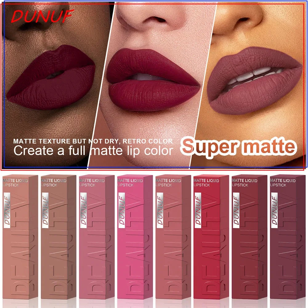 DUNUF 8-Pc Velvet Matte Liquid Lipstick Set – Waterproof Liquid Lipstick Set HIP