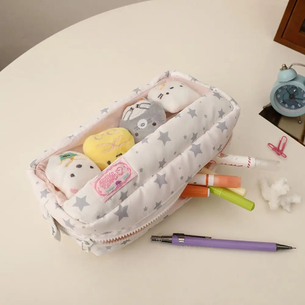Large Capacity Star Pattern Pencil Case with Plush Dolls Pencil Case HIP