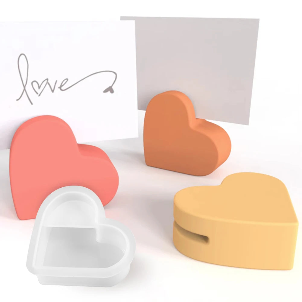 Creative Card Holder Silicone Mold DIY Heart Card Clip Making Plaster Epoxy Resin Concrete Casting Molds Office Desktop Decor HIP