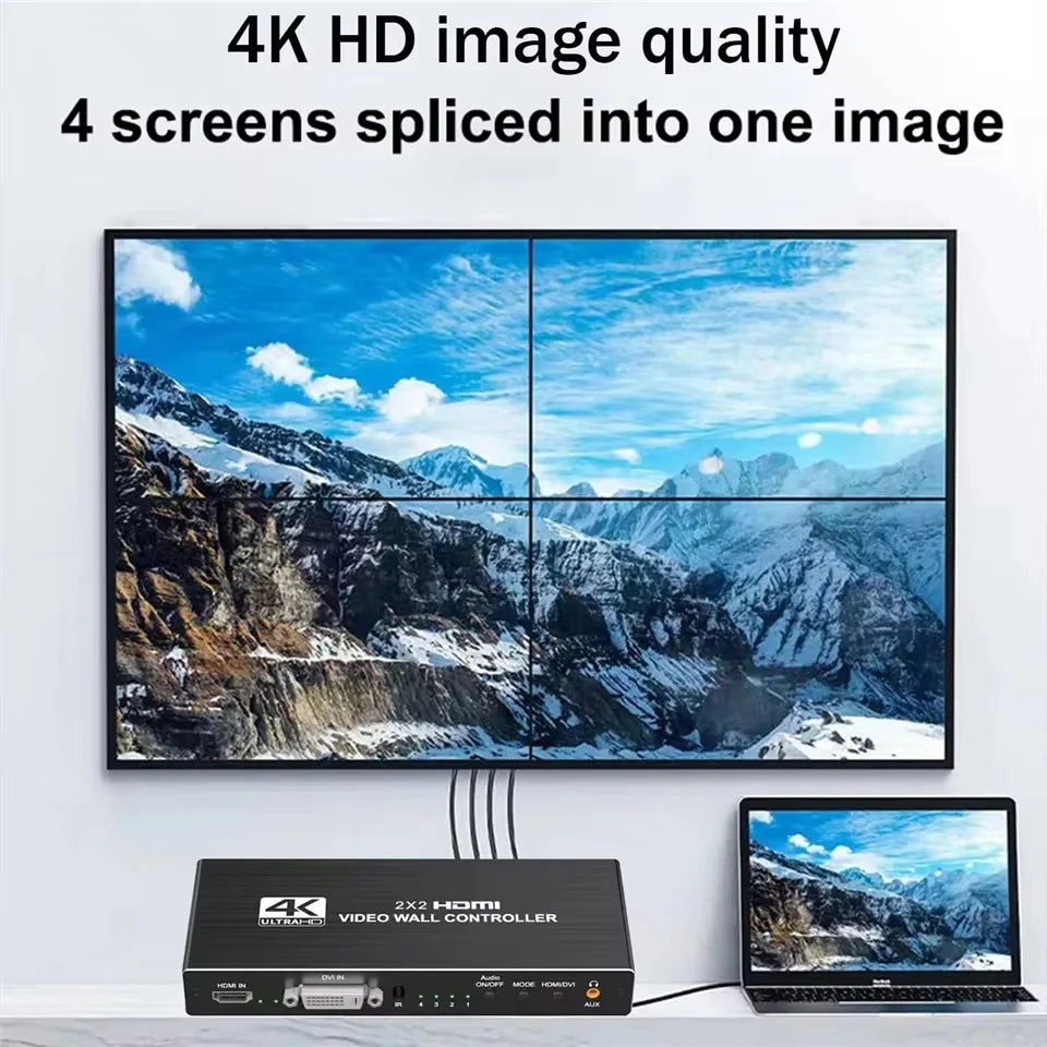 4K 2x2 Video Wall Controller – HDMI/DVI 4-Screen Processor Video Wall Controller HIP