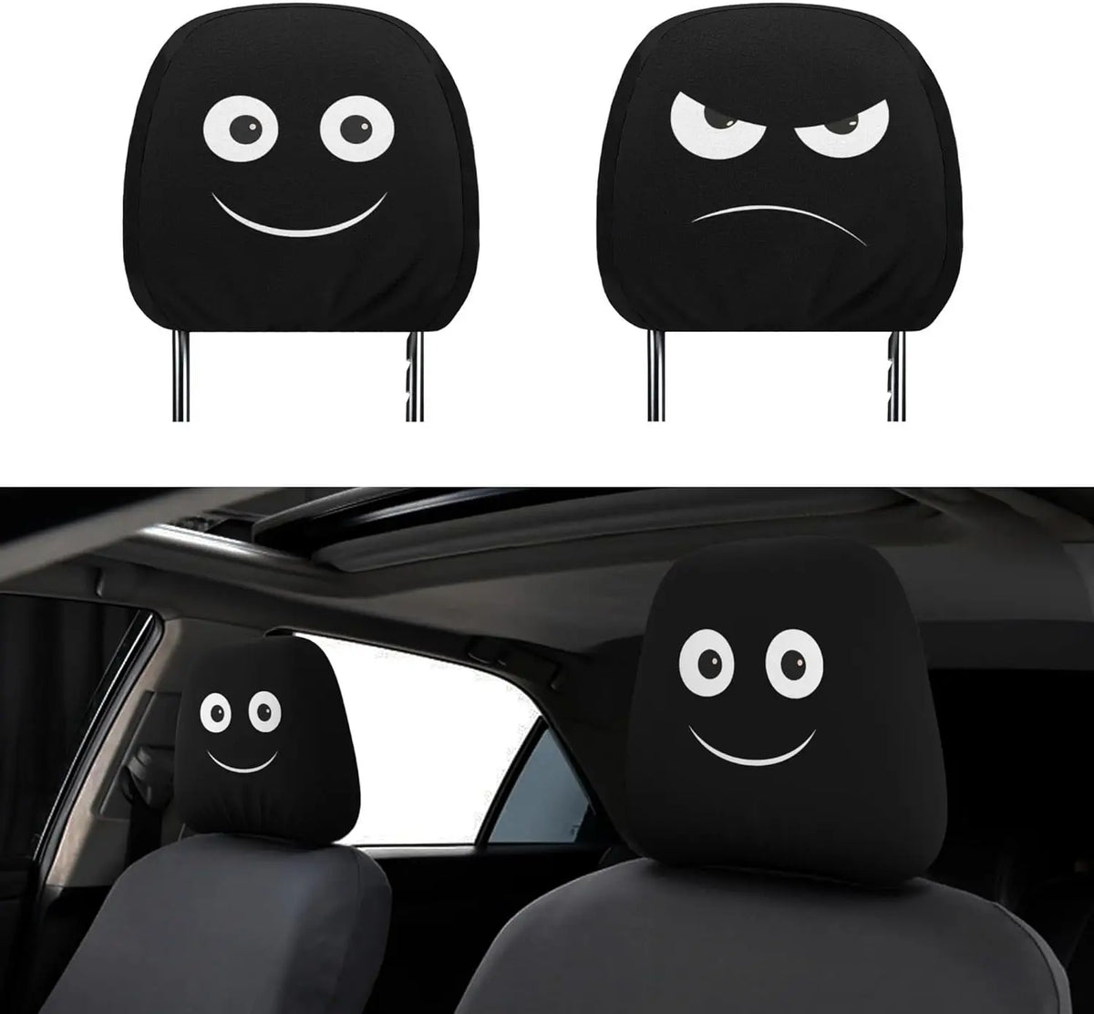 Funny Car Headrest Covers 2-Pack – Double-Sided Face Design Car Headrest Covers HIP 1