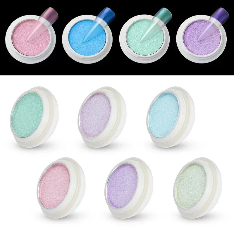 Aurora Nail Glitter Powders Pearl Shimmer Pigment Solid Mirror Rub Dust Brush Dipping Chrome Nail Art Decor Manicure Powder HIP