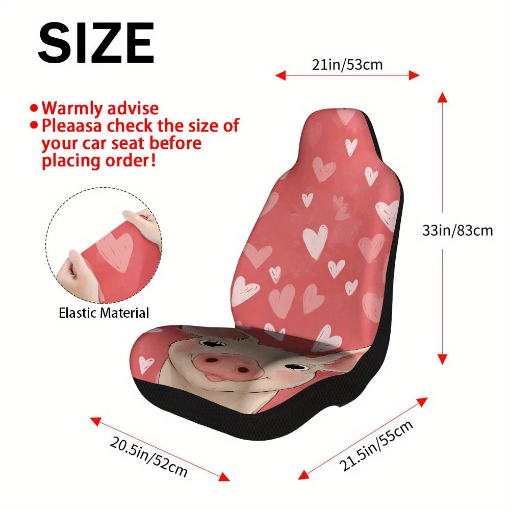 2-Pc Pig Heart Car Seat Covers – Cute, Washable Polyester Car Seat Covers HIP