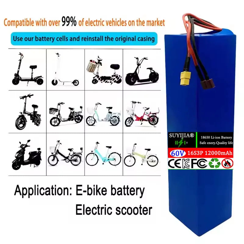 60V 12Ah 16S3P Lithium Battery Pack for E-Bike & Scooter Lithium Battery Pack HIP