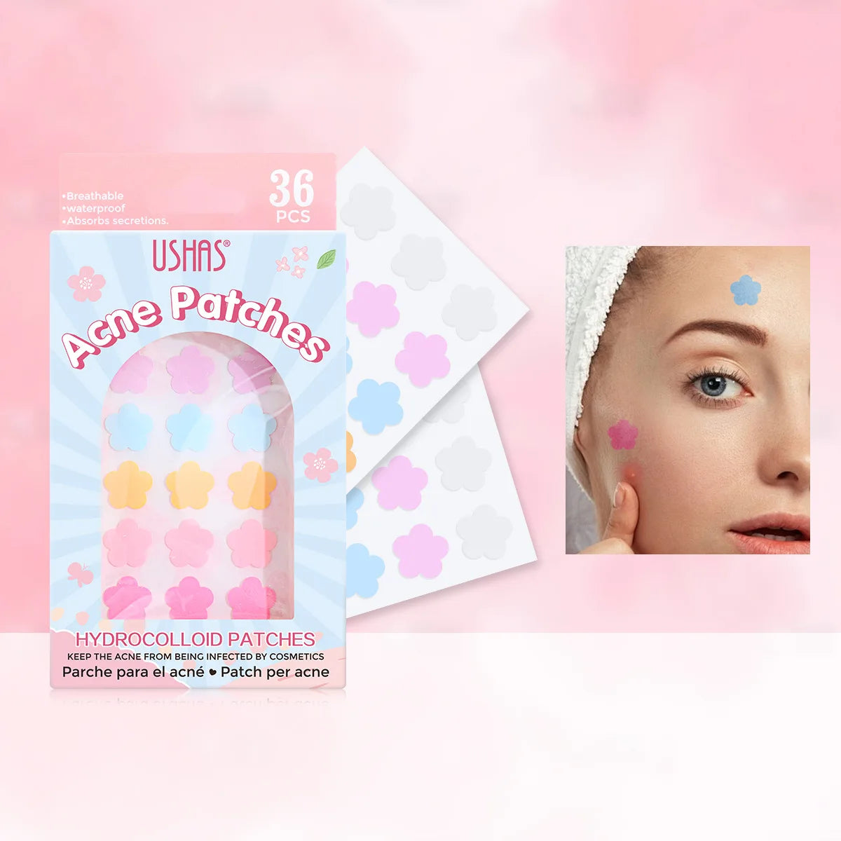 USHAS Hydrocolloid Acne Patches – Flower Concealer Skin Acne Patch HIP 01
