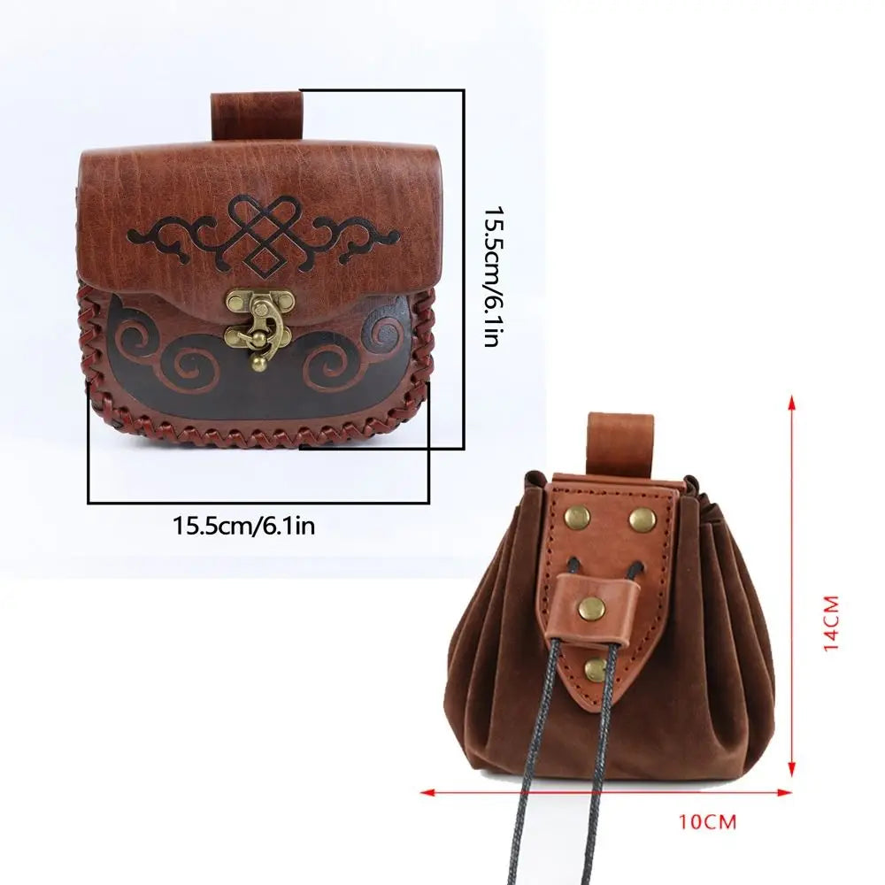 Viking Medieval Belt Pouch | PU Leather Coin Purse Fanny Pack Medieval Belt Pouch HIP