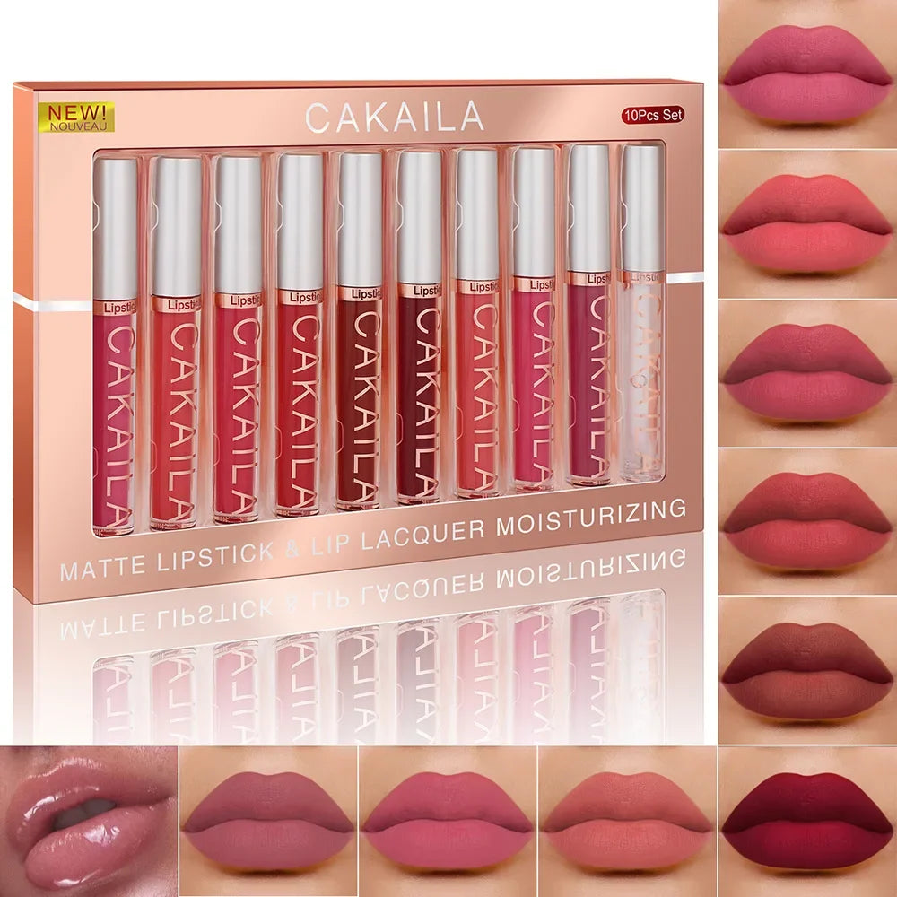 CAKAILA 10-Pc Nude Matte Liquid Lipstick & Lip Gloss Set Lip Gloss Set HIP