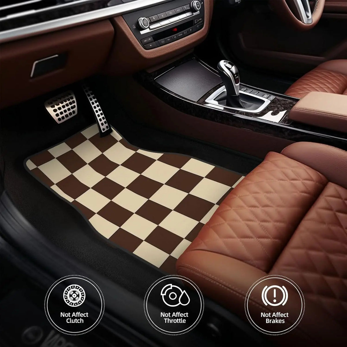 Brown Checkered Car Floor Mats Set of 4 – All Weather Anti-Slip Car Floor Mats HIP