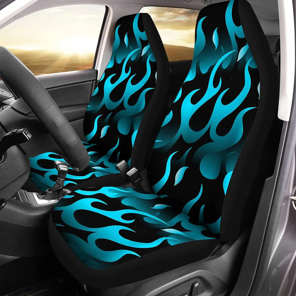 Fire Blue Flame Car Seat Covers – Universal 2-Piece Front Set Car Seat Covers HIP