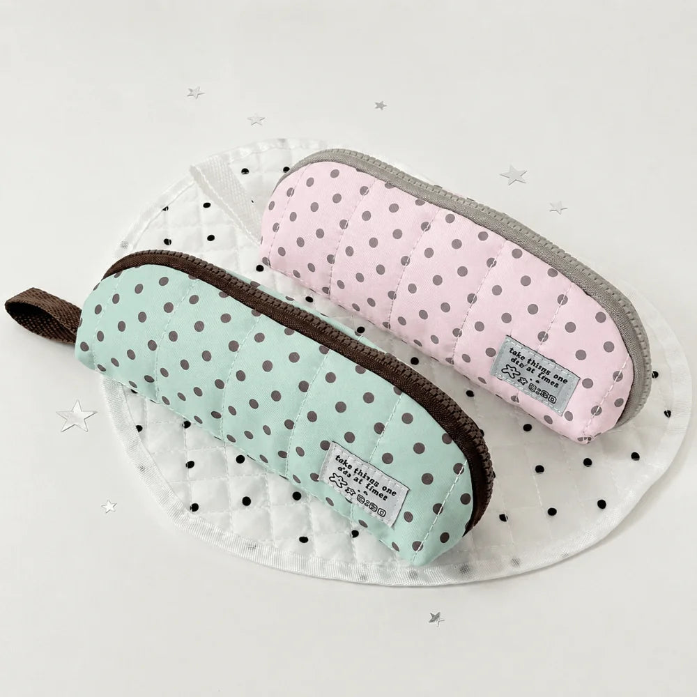 Polka Dot Pencil Case – Large Fabric Pen Bag with Hand Strap Pencil Case HIP
