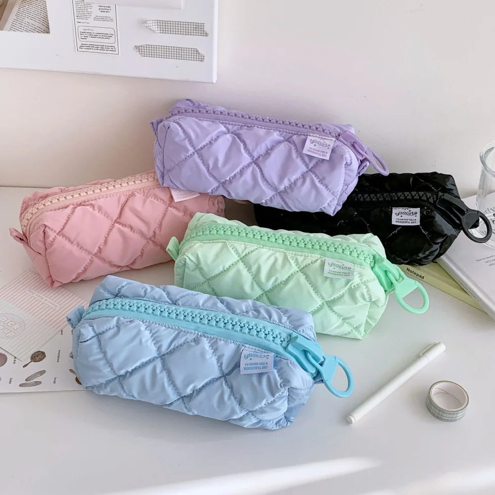 Candy Color Large Zipper Pencil Bag – Polyester Cosmetic Case Zipper Pencil Case HIP